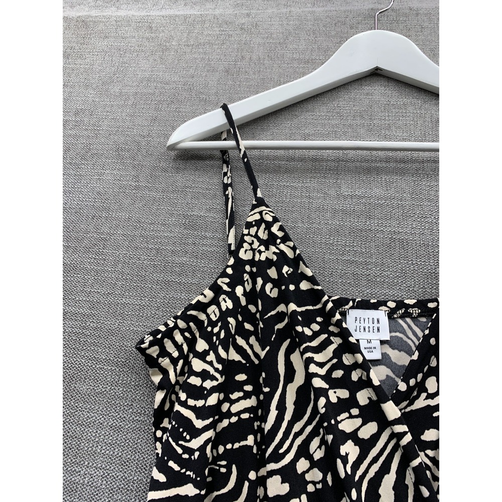 Peyton Jensen Jumpsuit Womens Medium Black Beige Animal Print Spaghetti Straps - Picture 3 of 14